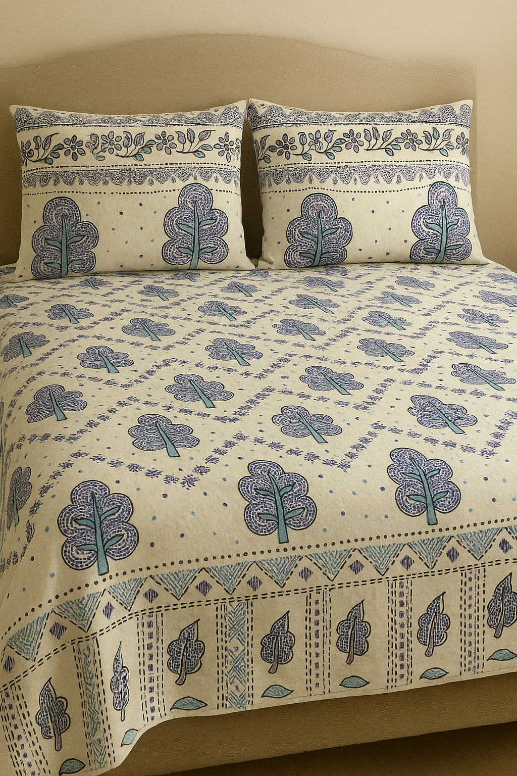 Handcrafted Blue & White Floral Cotton Bed Sheet Set